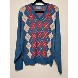 Vintage‎ Le Tigre Old Money Preppy Argyle V-Neck Sweater Large Retro Streetwear